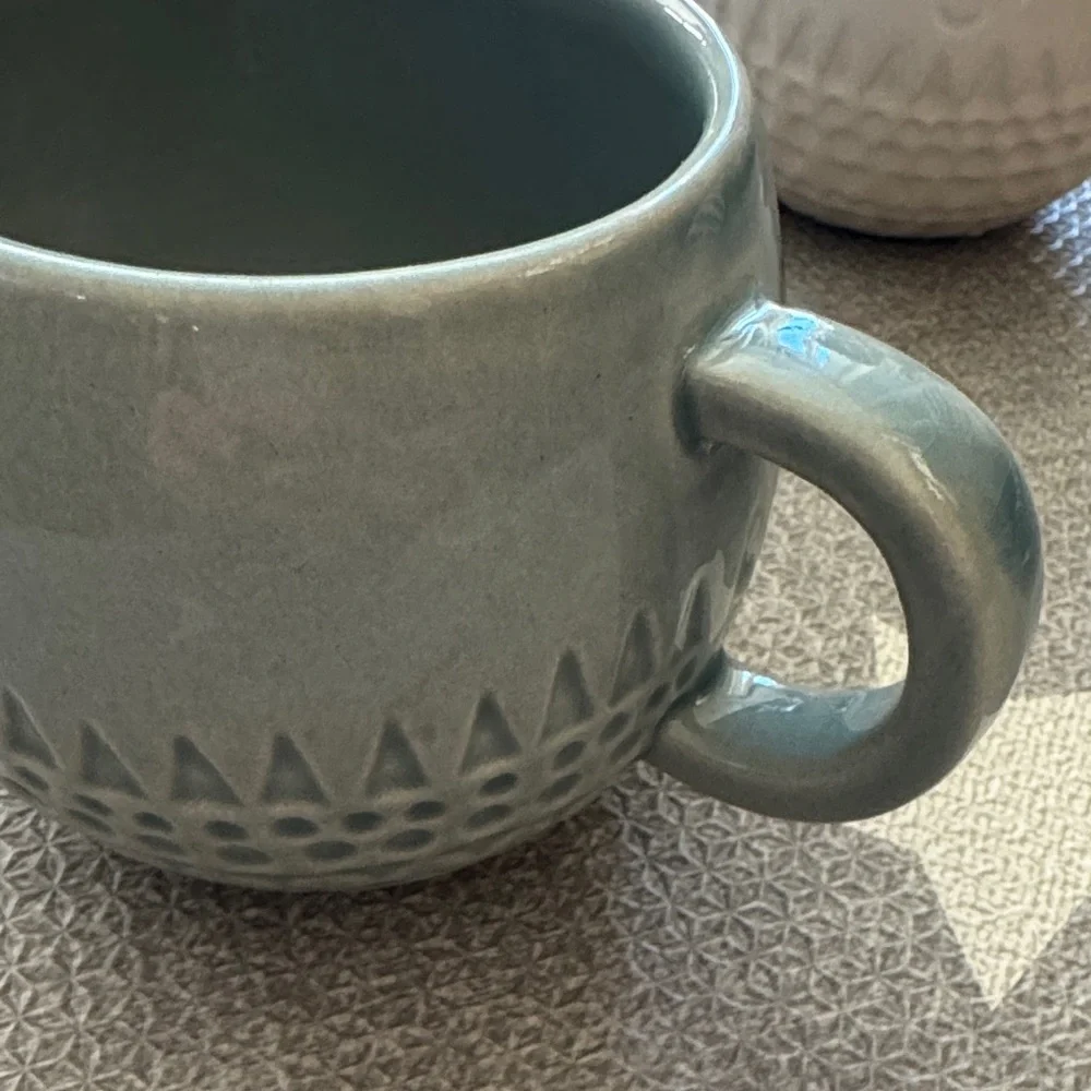 Ceramic Face Mugs - Set of 2 in Green and Cream